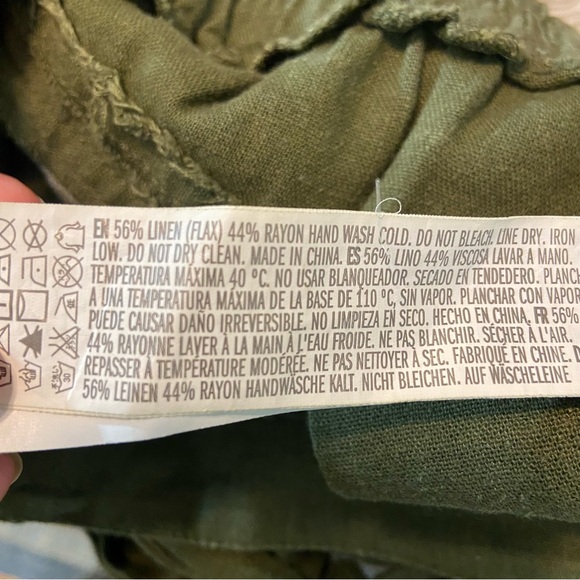 Forever 21 army green Linen blend Tie-Waist Cropped Pants tapered paper bag S - Picture 9 of 12